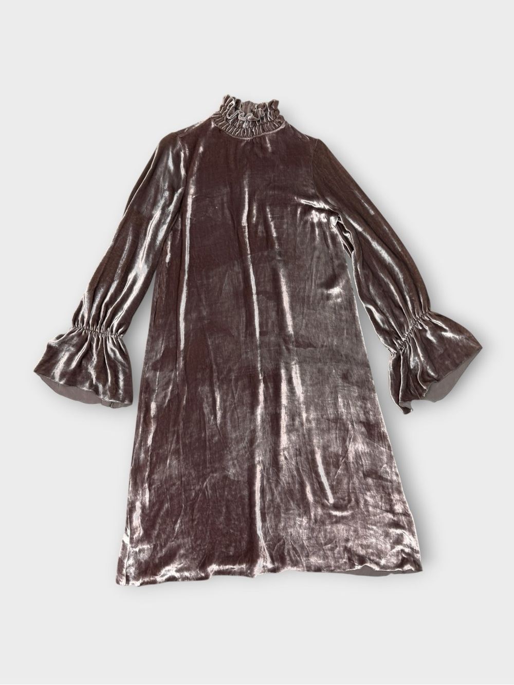 SEE BY CHLOÉ ASH ROSE VELVET RUFFLE-COLLAR SHIFT DRESS